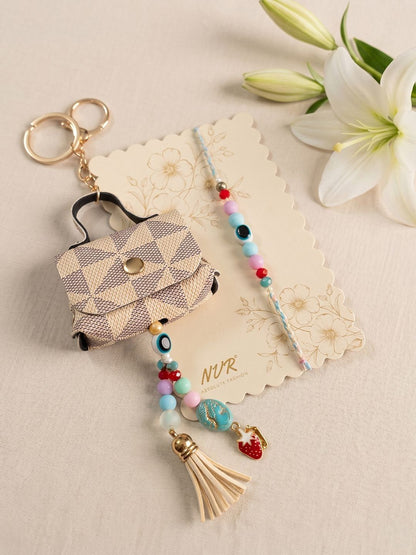 Dhiyona Set Of 2 Purse Design Evil Eye & Beads Bhaiya Bhabhi Rakhi With Roli Chawal