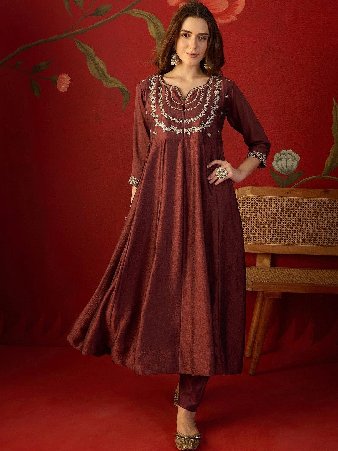 Women Ethnic Motifs Embroidered Regular Thread Work Kurta with Trousers & With Dupatta