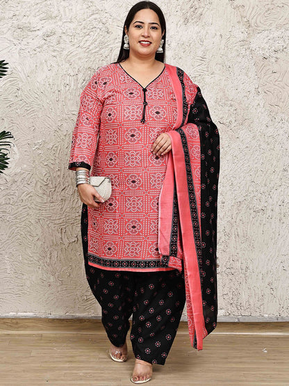 Dhiyona KL Women Plus Size Floral Printed Kurta with Salwar & Dupatta