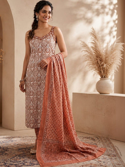 Women Ethnic Motifs Printed Regular Pure Cotton Kurta with Trousers & With Dupatta