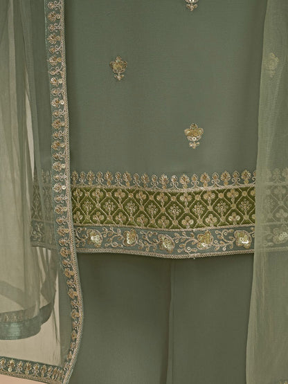 Dhiyona IN Women Floral Yoke Design Regular Sequinned Kurta with Palazzos & With Dupatta