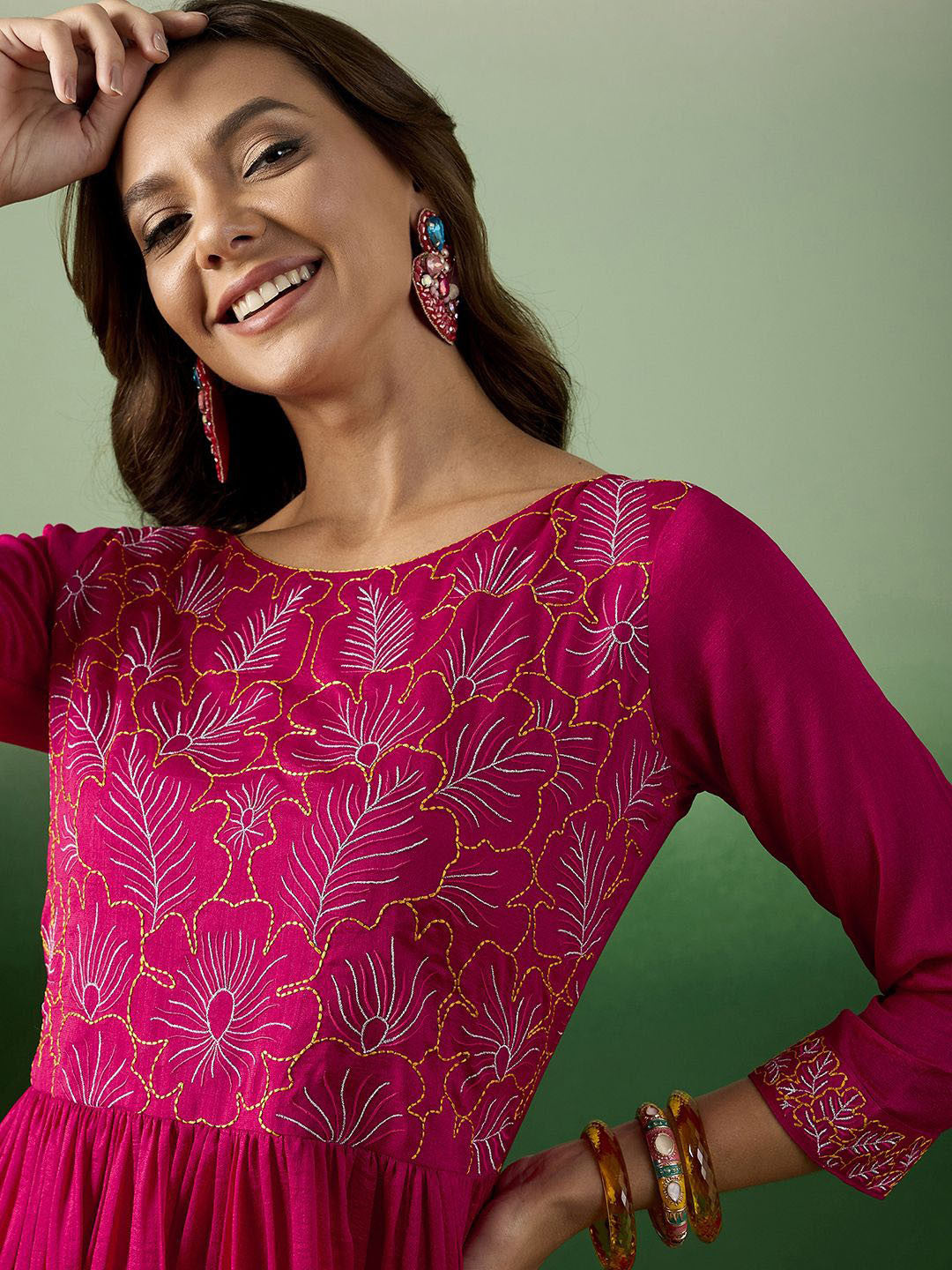 Thread Embroidered Anarkali Kurta With Trousers