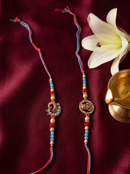 Dhiyona Set Of 2 Multicolor Artificial Beads Thread Rakhi With Roli Chawal Chandan Mishri