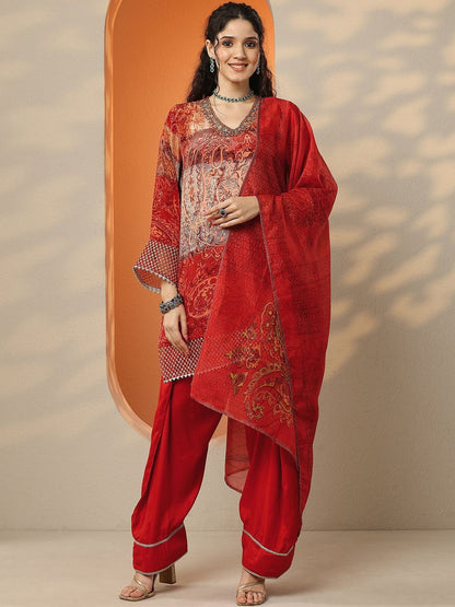 Women Ethnic Motifs Printed Regular Kurta with Patiala & With Dupatta