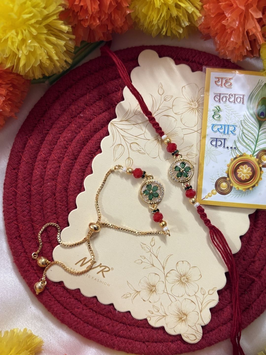 Dhiyona Set Of 2 Ad Drawstring Bhaiya Bhabhi Rakhi With Roli Chawal Chandan Mishri