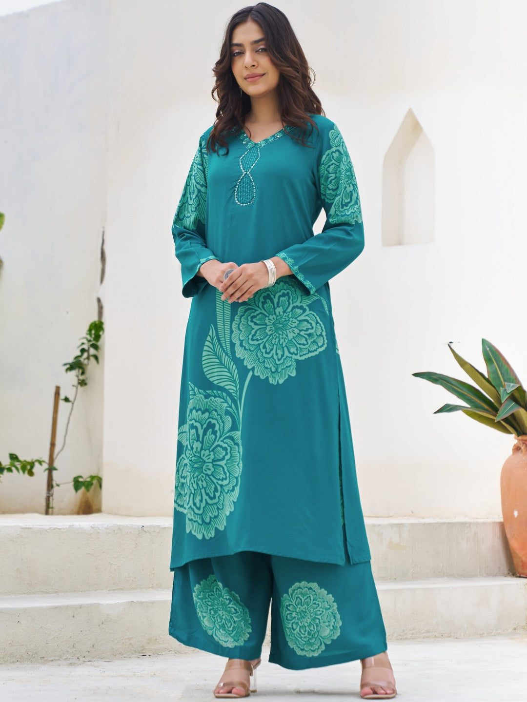 Women German Rayon Kurta With Palazzo Set