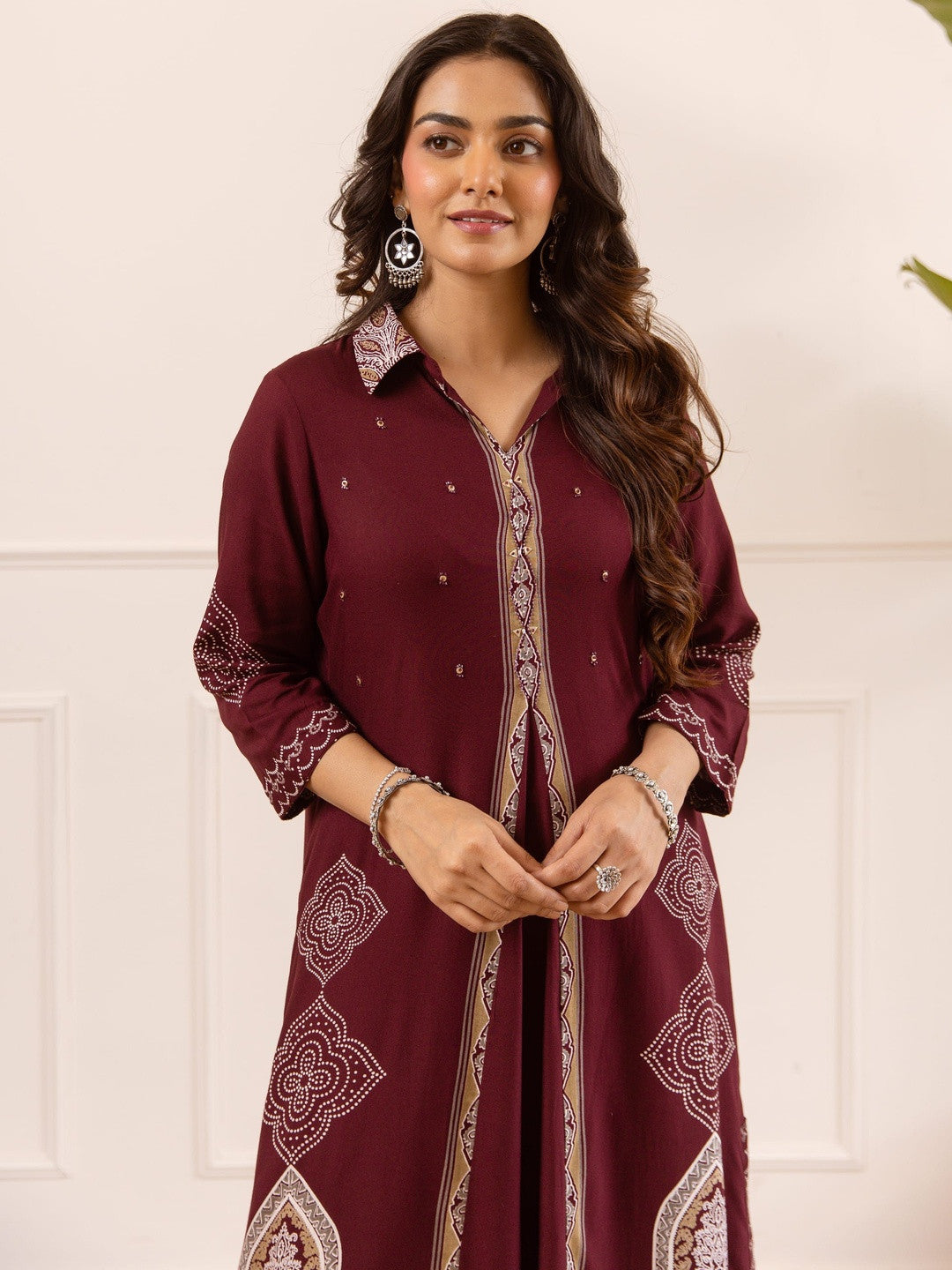 Printed Shirt Collar Kurta & Palazzos