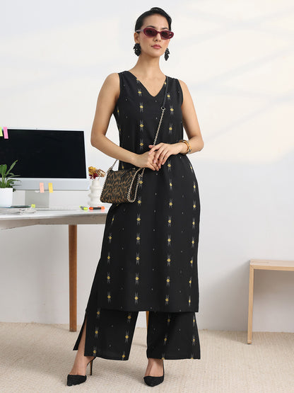 Libas Black Woven Design Straight Kurta Set