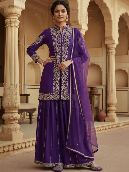 Dhiyona HOP Embroidered Mandarin Collar Kurta & Sharara Kurta Sets