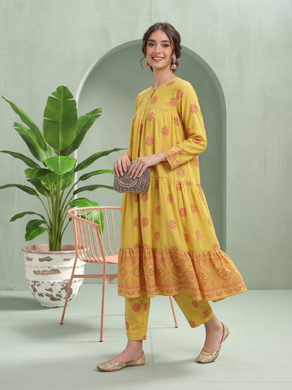 Printed Tiered Kurta with Trousers