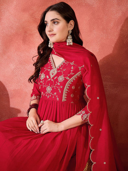 Zari Sequence Cut Work Emboridered Kurta Set With Dupatta
