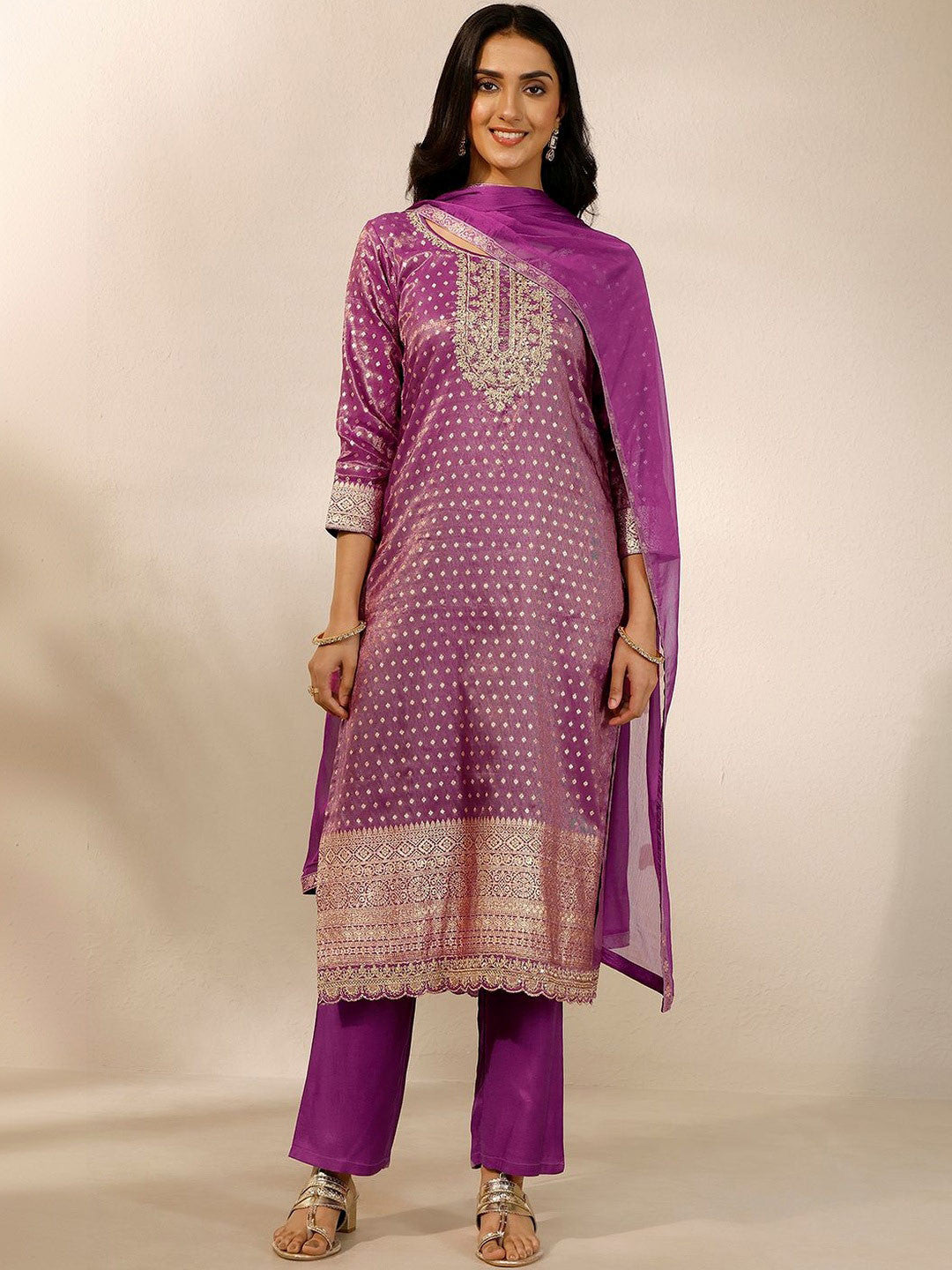 Women Ethnic Motifs Regular Kurta with Trousers & With Dupatta