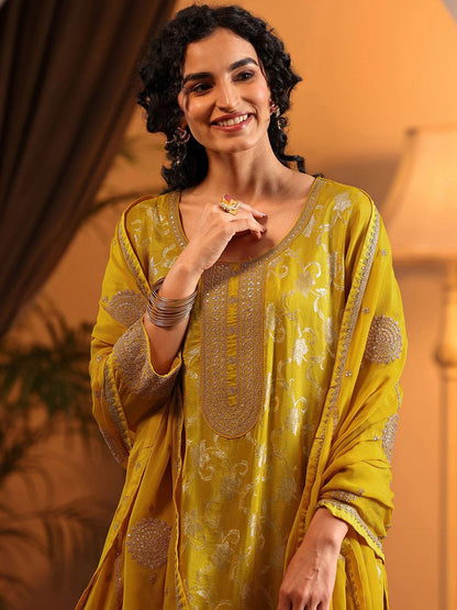 Dhiyona LL Women Ethnic Motif Woven Design Sequinned Kurta with Palazzos & Dupatta