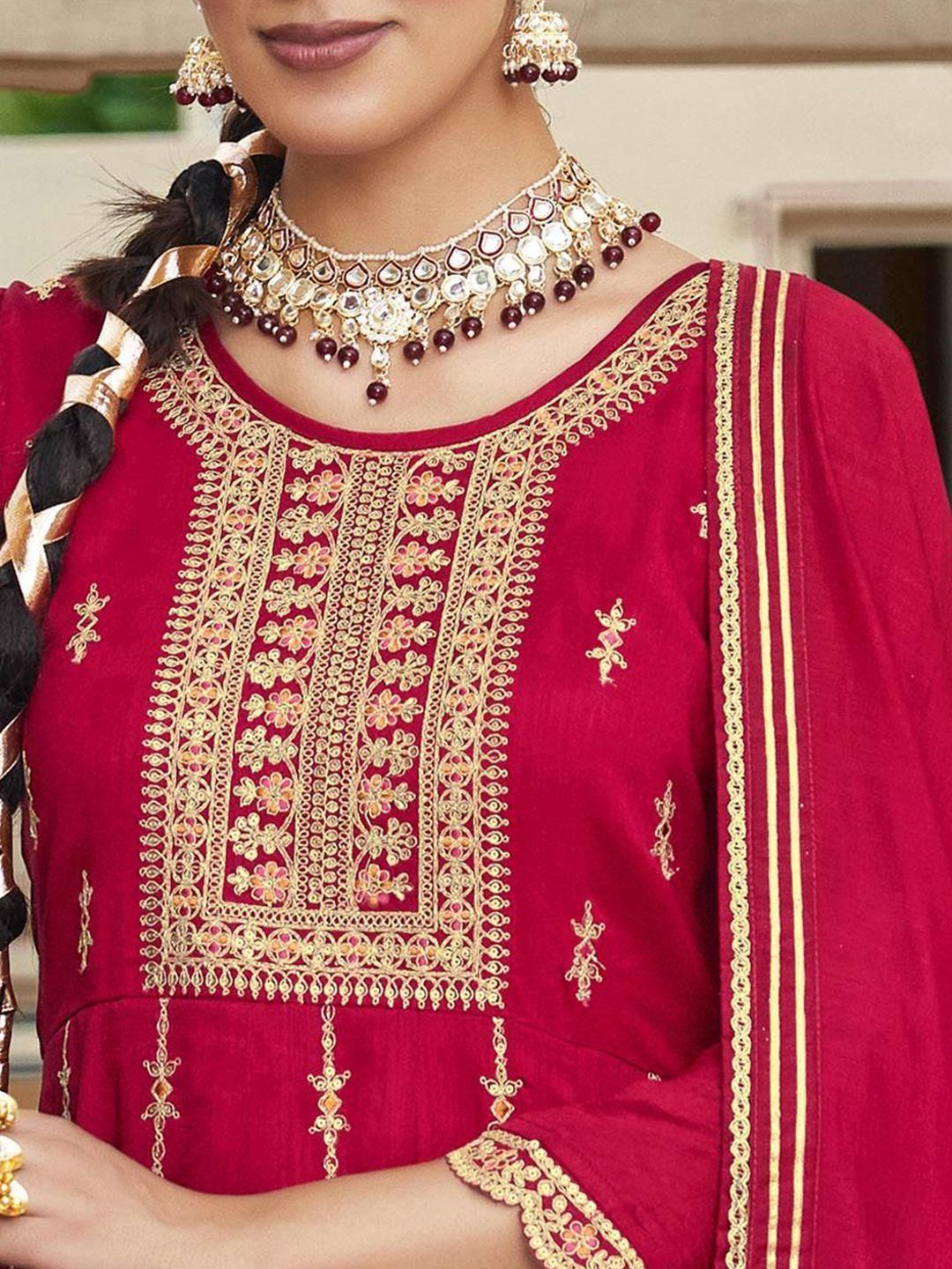 Dhiyona CH Women Woven Design Embroidered Anarkali Kurta with Trousers & Dupatta