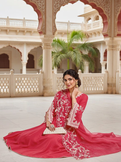 Dhiyona KL Women Embroidered Empire Thread Work Kurta with Palazzos & With Dupatta