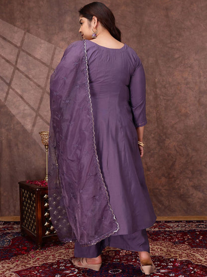 Dhiyona IN Floral Yoke Design Thread Work Anarkali Kurta With Palazzos & With Dupatta