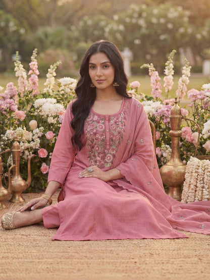 Women Ethnic Motifs Embroidered Regular Thread Work Kurta with Trousers & With Dupatta