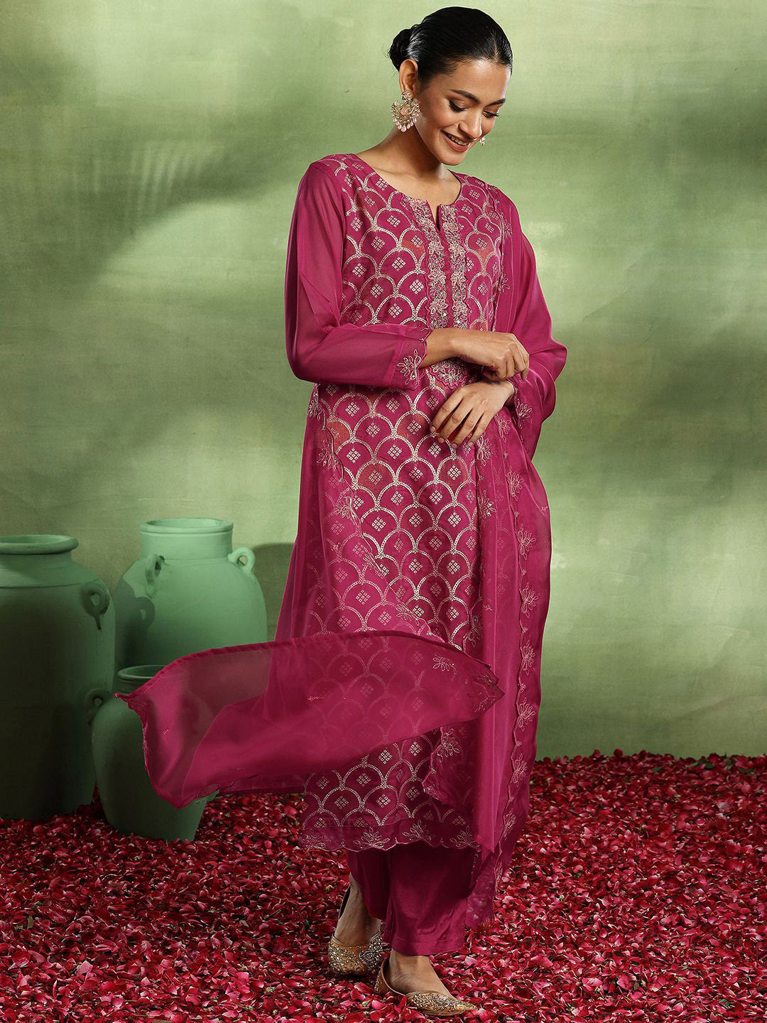 Woven Design Kurta with Trouser & Dupatta