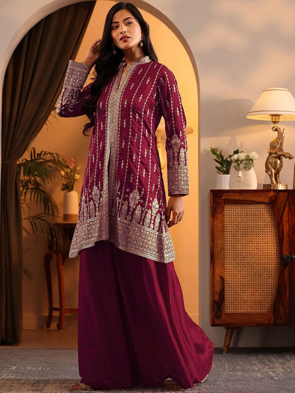 Dhiyona LL Women Ethnic Motifs Embroidered Sequinned Kurta with Palazzos & Dupatta