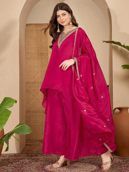 Dhiyona SN Embroidered Kurta & Palazzos with Dupatta Set