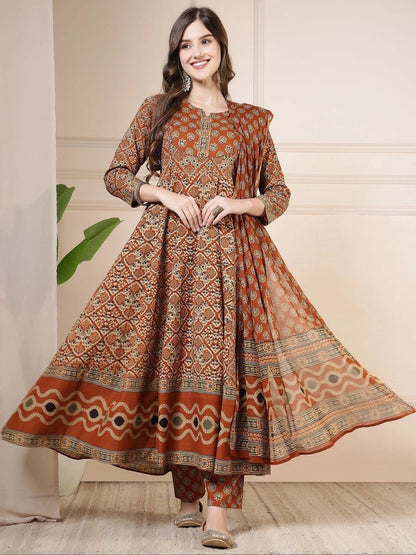 Women Ethnic Motifs Printed Empire Pure Cotton Kurta with Trousers & With Dupatta