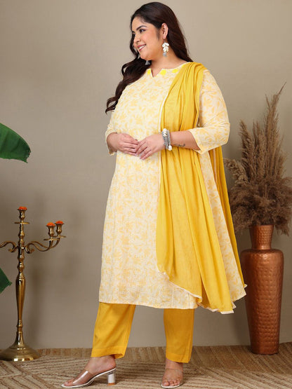 Dhiyona IN Women Ethnic Motifs Printed Regular Kurta & Trousers With Dupatta