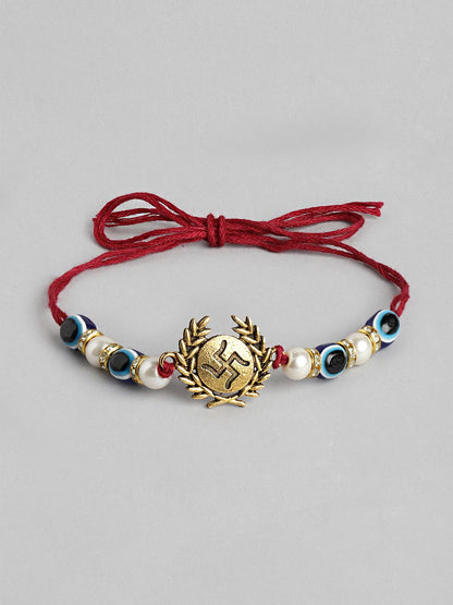 Dhiyona Unisex Set of 2 Beaded Bhai Bhabhi Rakhis With Roli & Chawal