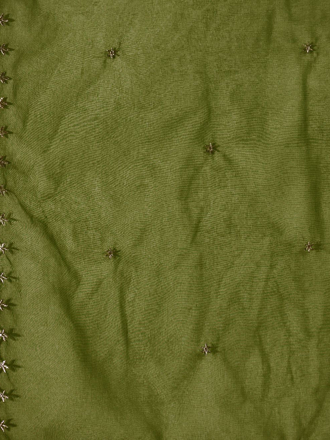 Floral Embroidered V-Neck Empire Sequinned A-Line Kurta & Trousers With Dupatta