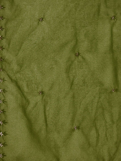 Floral Embroidered V-Neck Empire Sequinned A-Line Kurta & Trousers With Dupatta