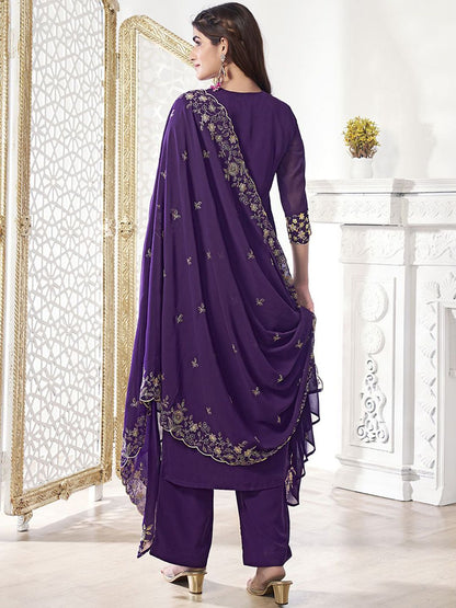 Dhiyona IN Women Floral Thread Sequinned Embroidered Kurta, Palazzos & Dupatta Set