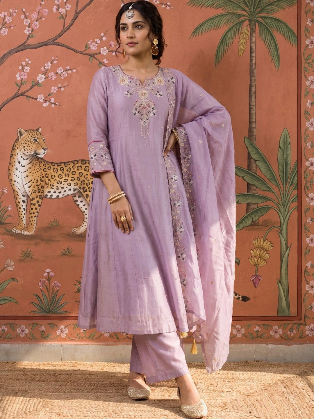 Women Ethnic Motifs Embroidered Regular Thread Work Kurta with Trousers & With Dupatta