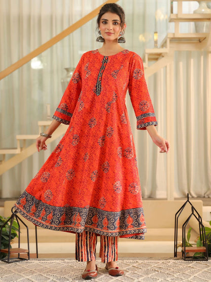 Dhiyona RR Women's Ethnic Motifs Printed Regular Pure Cotton Kurta with Trousers & With Dupatta