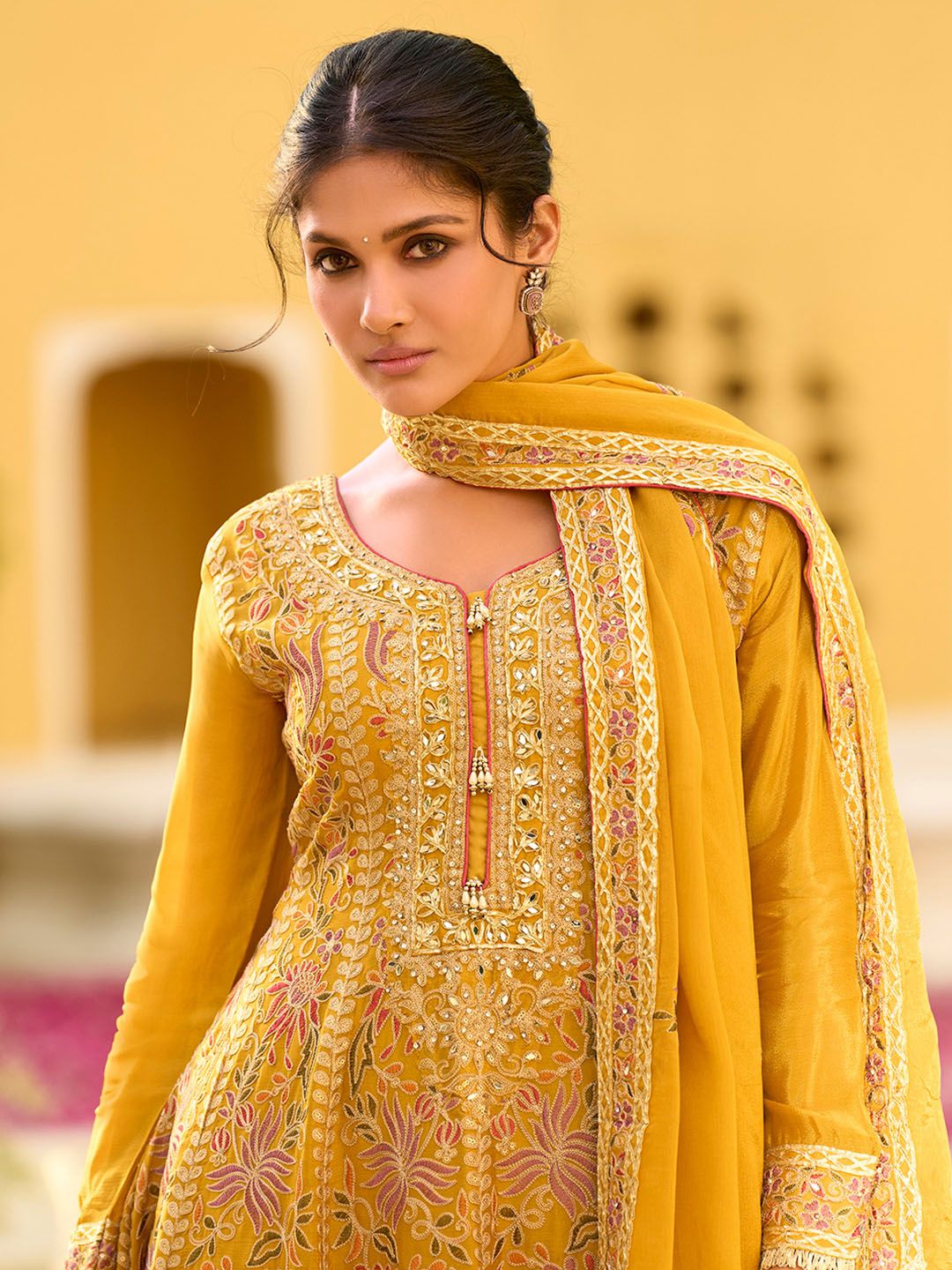 Dhiyona HOP Women Ethnic Motifs Embroidered A-Line Kurta with Sharara & Dupatta