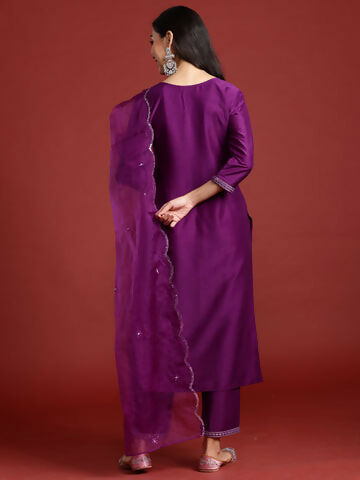 Women's Purple yoke design Kurta with Trousers with dupatta