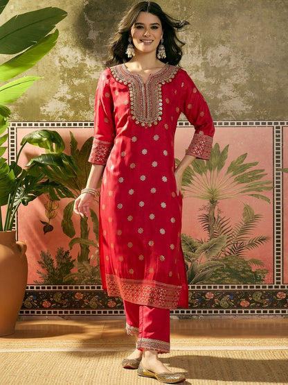 Embroidered Round Neck Kurta & Trousers Kurta Sets
