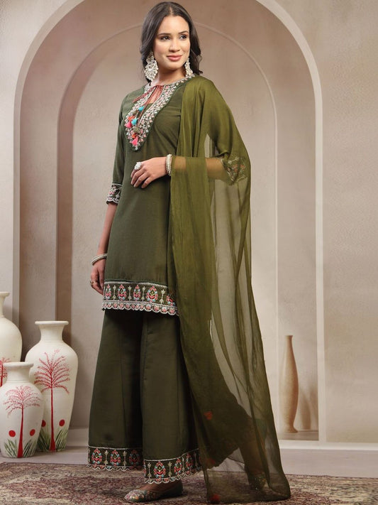 Dhiyona HOP Embroidered Tie-Up Neck Kurta & Sharara & Dupatta Set