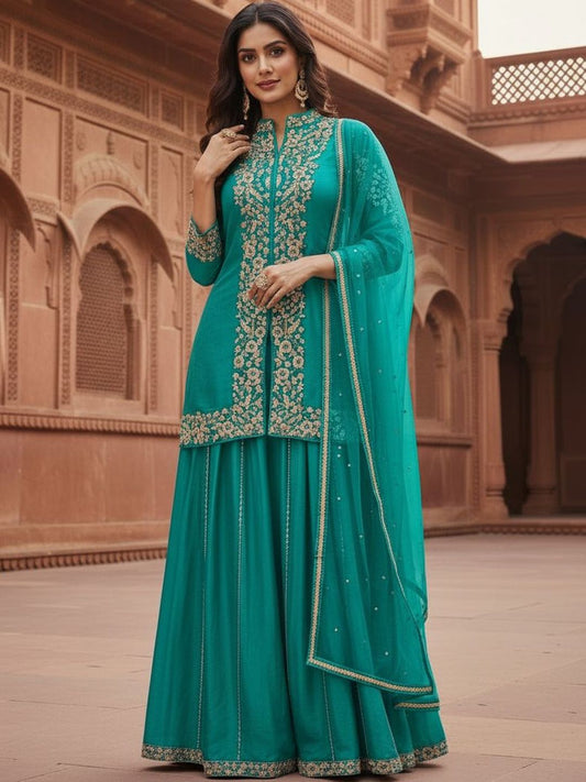 Dhiyona HOP Embroidered Mandarin Collar Kurti & Sharara Sets