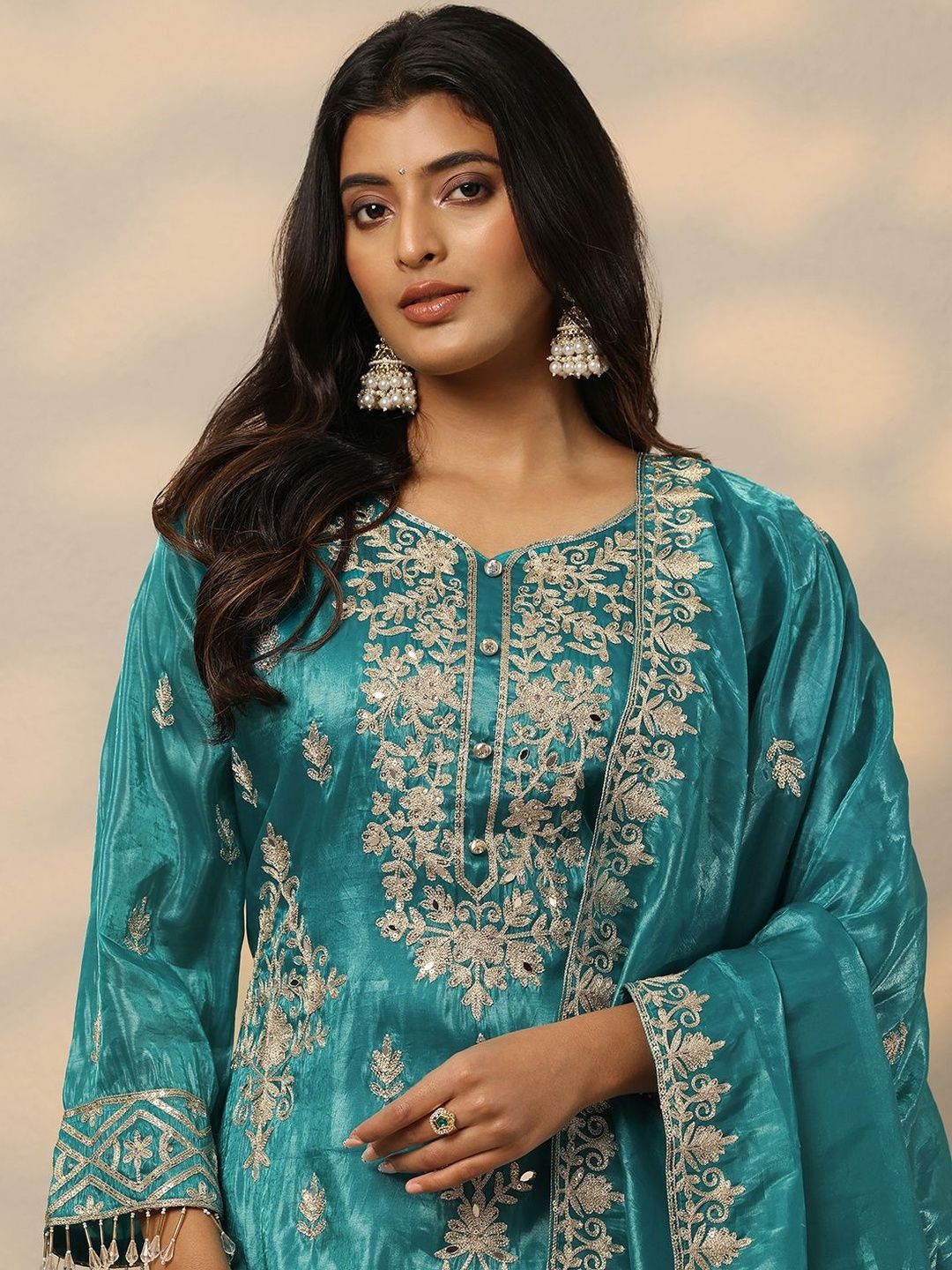 Dhiyona LL Women Ethnic Motifs Embroidered Kurta With Sharara & Dupatta Kurta Sets