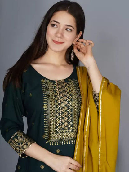 Dhiyona KL Women Embroidered Regular Mirror Work Kurta with Palazzos & With Dupatta