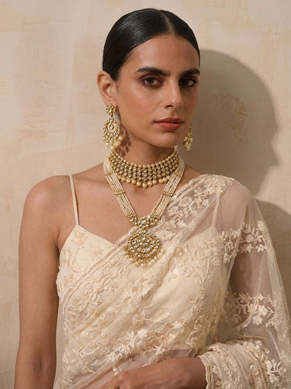 Dhiyona ST Cream Stripe Lace Saree with Sequin and Blouse Fabric