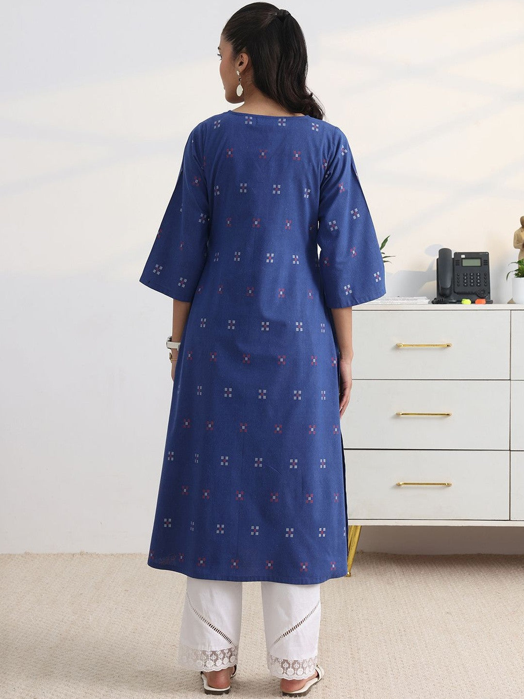 Libas Blue Woven Design A-Line Kurta Set