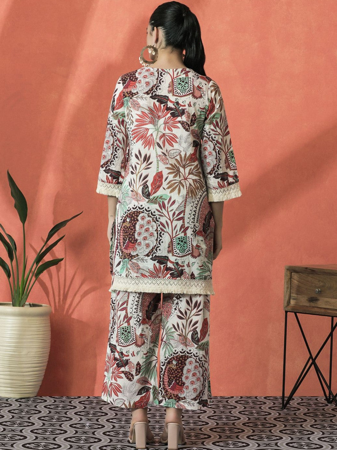 Embroidered Pure Cotton V-Neck Kurta & Palazzos