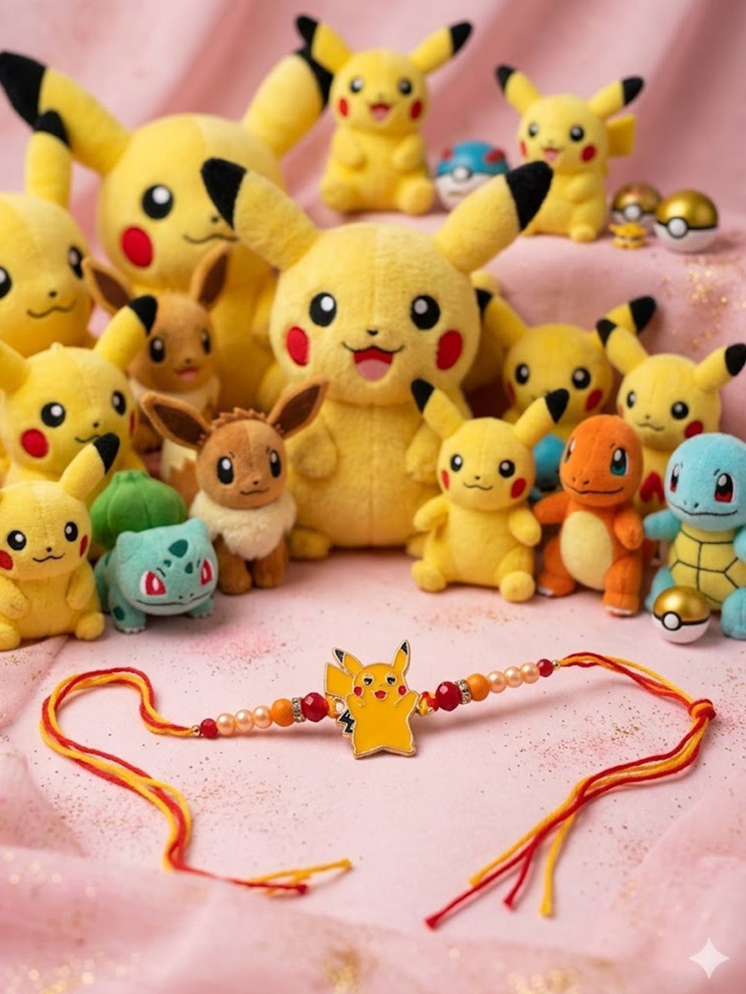 Dhiyona Kids Pikachu Pokemon Cartoon Yellow & Red Thread Rakhi