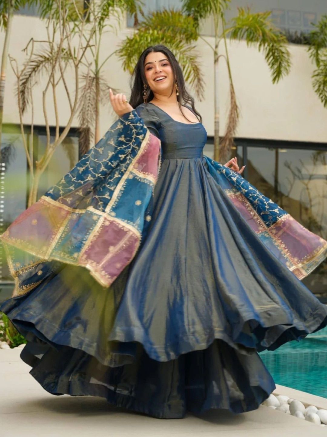 Dhiyona SN Square Neck Anarkali Kurta & Palazzo With Dupatta