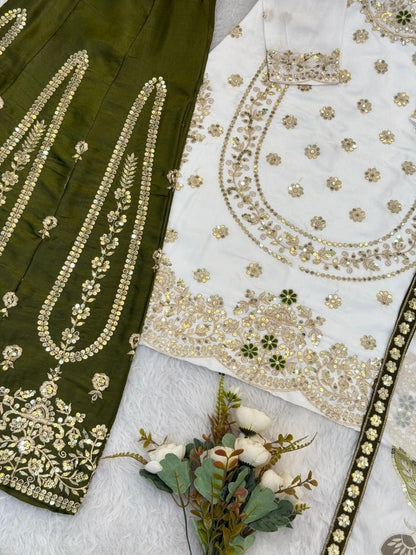 Dhiyona KL Women Ethnic Motifs Embroidered Regular Sequinned Kurta with Sharara & With Dupatta