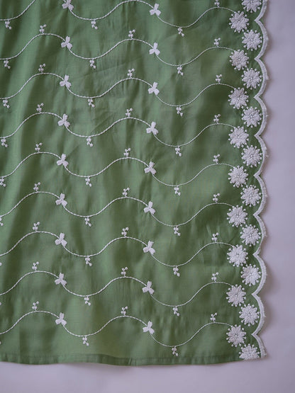 Embroidered Round-Neck Kurta Trousers & Dupatta