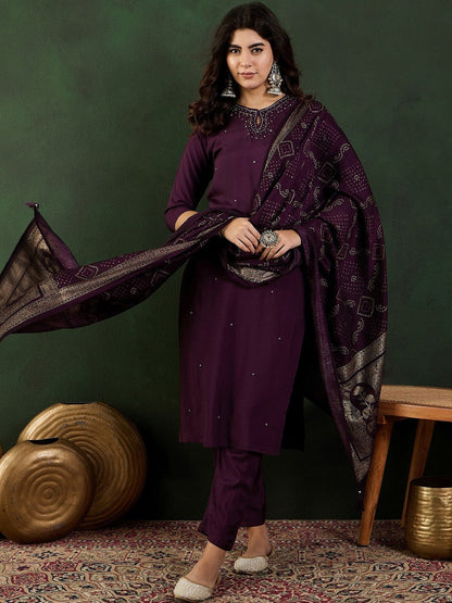 Self Design Keyhole Neck Kurta & Trousers Kurta Set