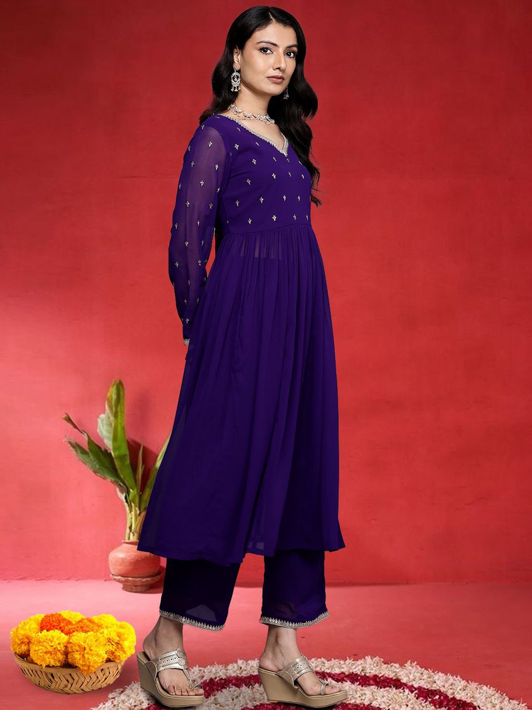 Dhiyona VA Women Ethnic Motifs Embroidered Anarkali Kurta with Palazzo & Dupatta
