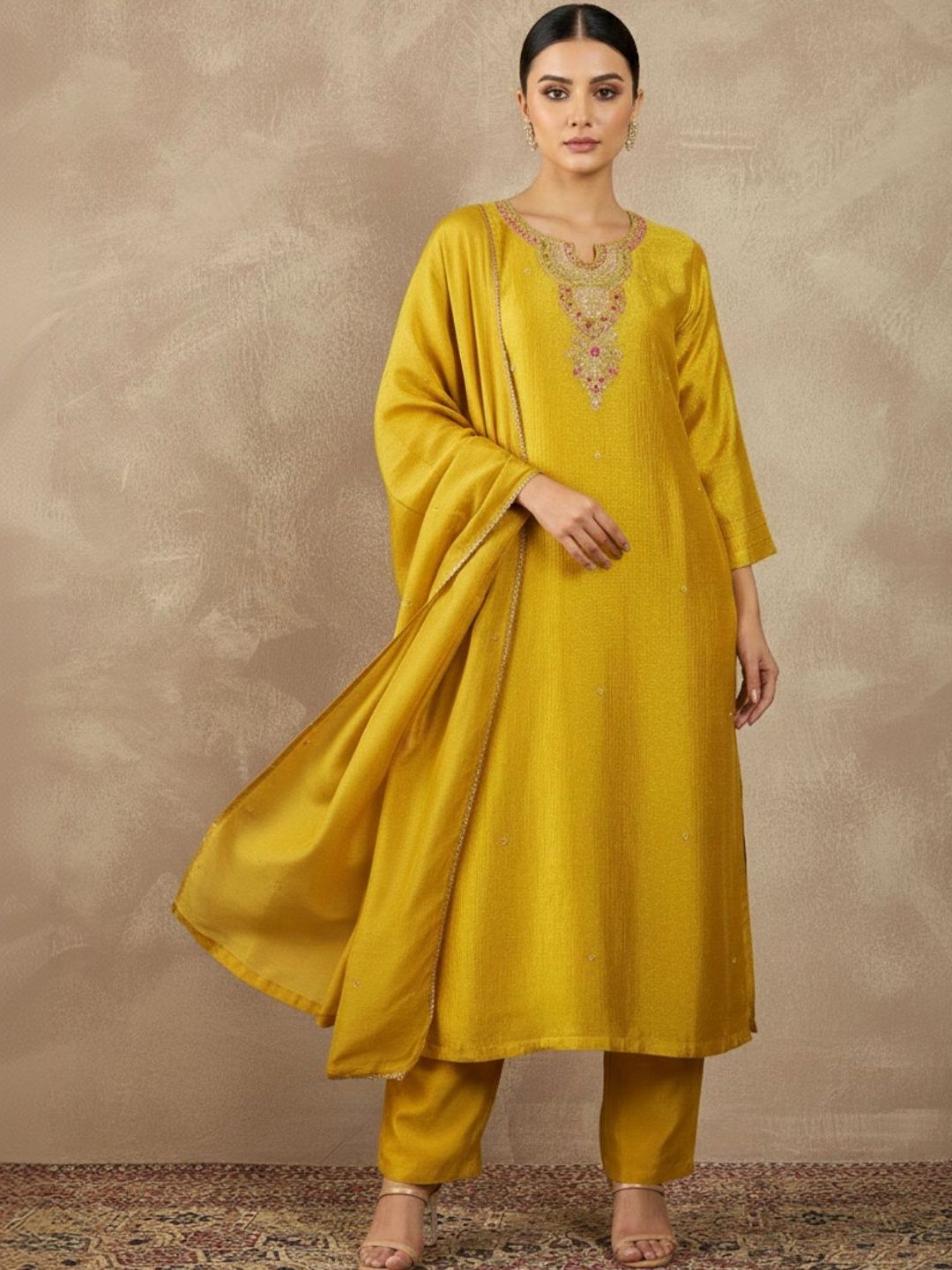 Dhiyona VA Women Regular Thread Work Kurta with Palazzos & With Dupatta