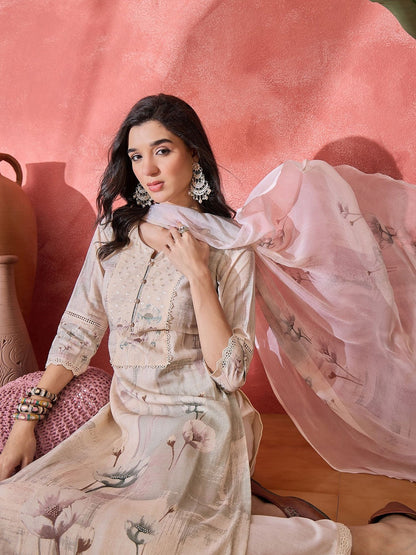 Embroidered Pure Cotton Round Neck Kurta & Trousers Kurta Set